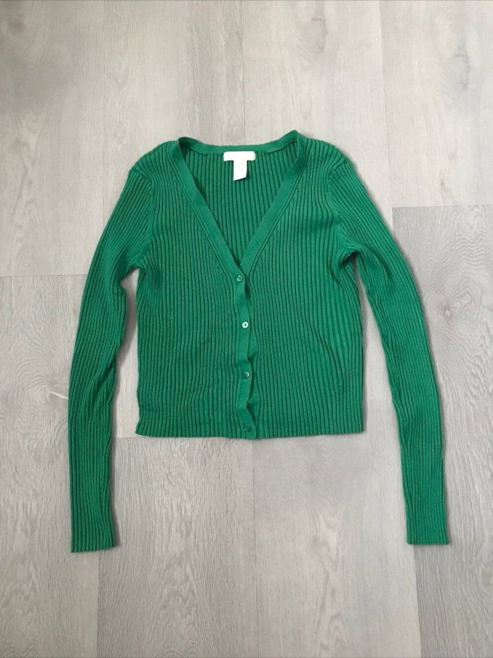 H&M KELLY GREEN CARDIGAN SWEATER V NECK BUTTON LONG SLEEVE WOMENS MEDIUM